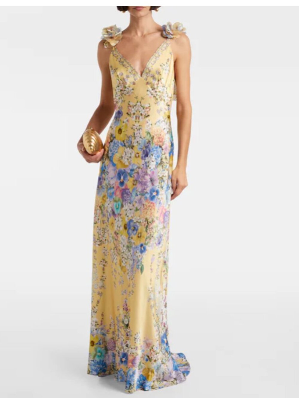Camilla Embellished floral ruffled silk satin maxi dress - Size Small - Picture 1 of 9